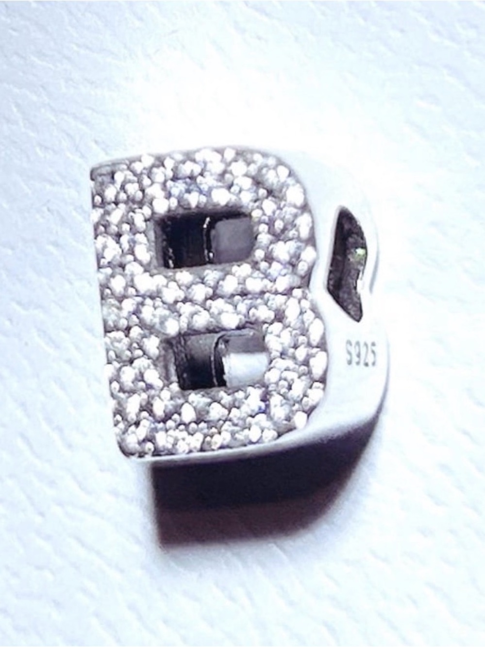 Sterling Silver Pandora Style Sparkling Alphabet Letter B spacer charm